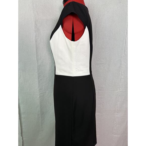 BLACK LABEL BY EVAN PICONE BLACK W/WHITE TRIM SLEEVELESS SHEATH SIZE 8 C167 - Picture 5 of 11